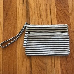 Black & Canvas Stripe Zipper Wristlet